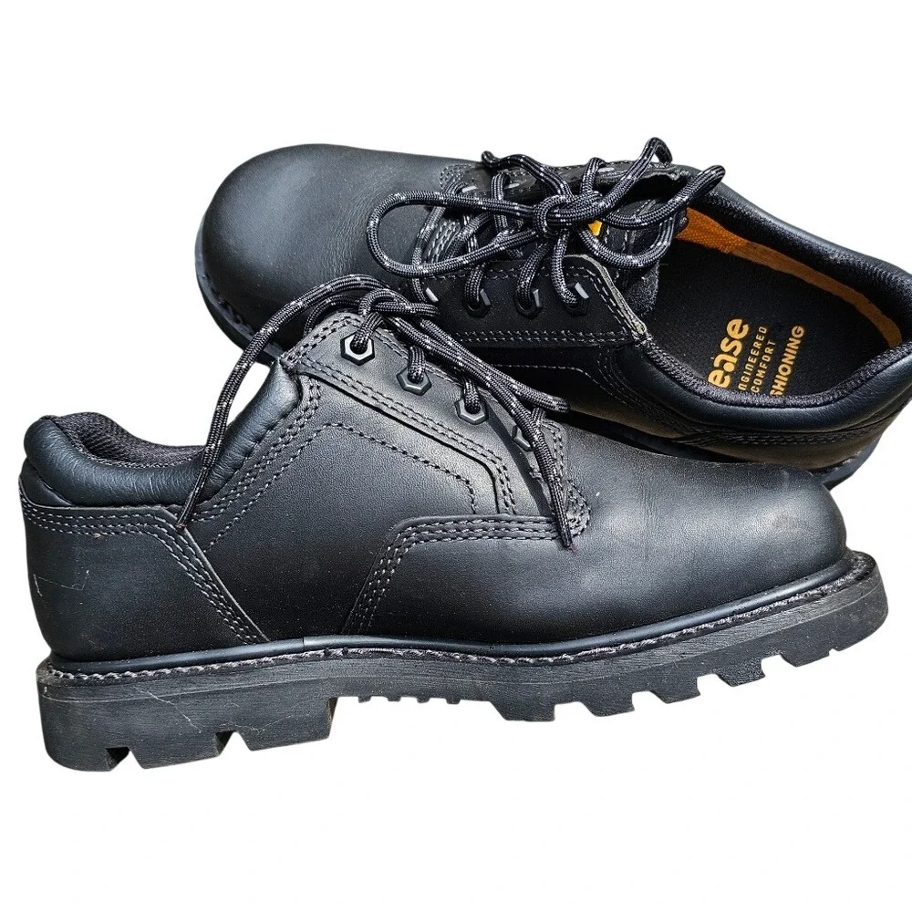 Men's Black Leather CAT Caterpillar Work Shoes with comfort soles Brand New 7W